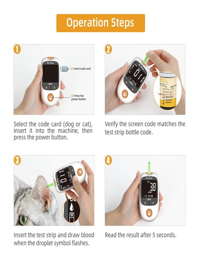 Urit Glucose Meter Kit for Dogs & Cats| Pet Blood Glucose Meter with 25 Test Strips（PE-76vet） - Image 4